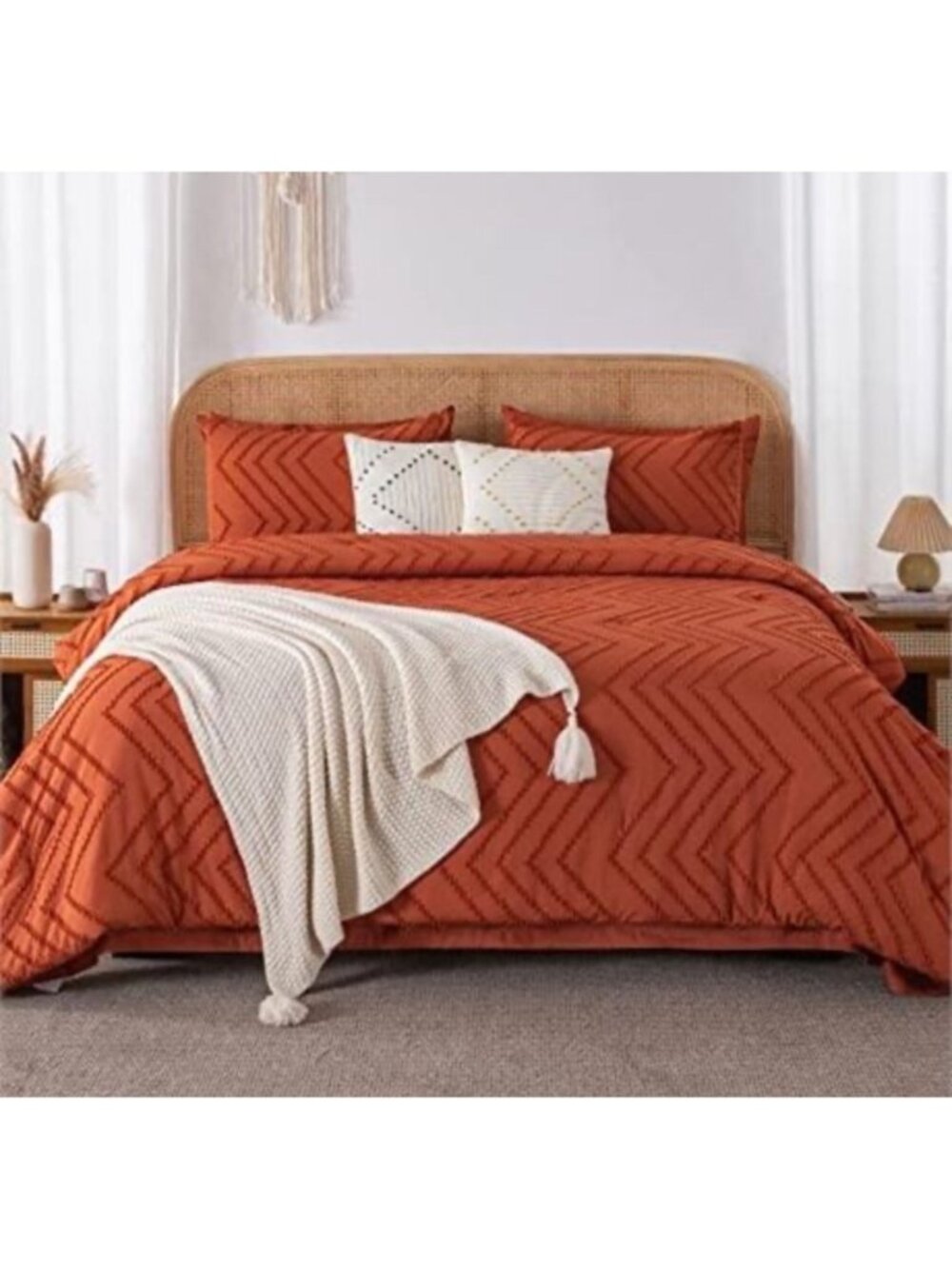 Chevron Burnt Orange King Comforter Set - 7 Piece Bedding Includes Matching Sham
